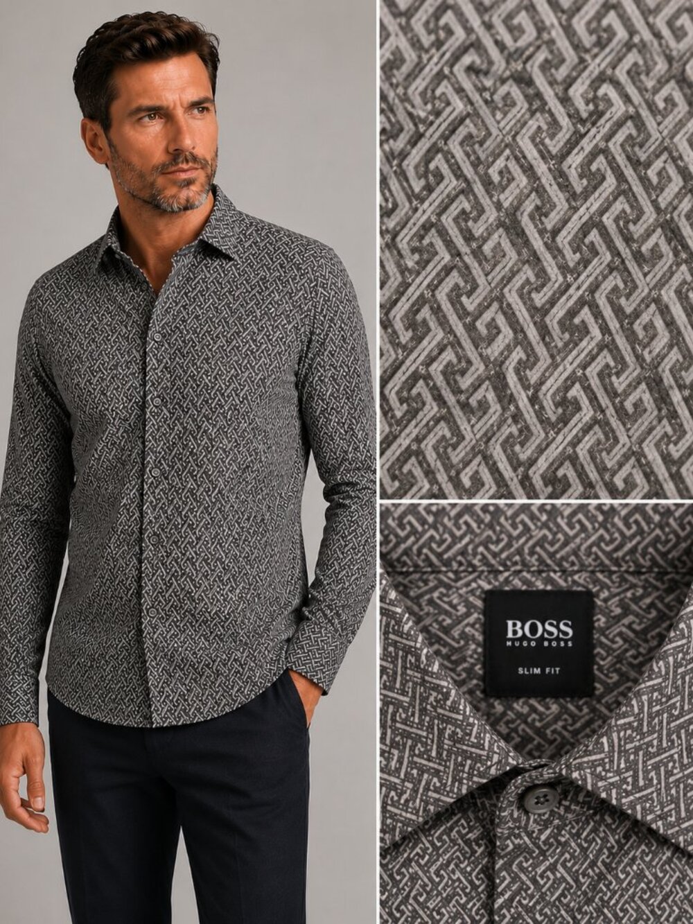HUGO BOSS  NWT Vintage Men's SLIM FIT Shirt  with Pattern fits M-L